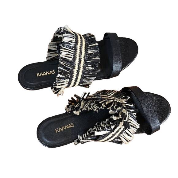 Kaanas Black Tahiti Frayed Boho Sandal Women Sz 6 - Picture 7 of 9